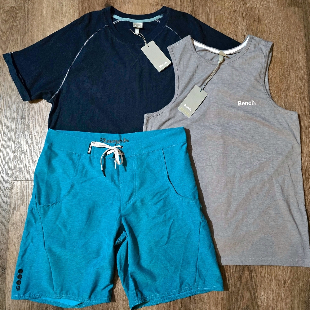 Mens Bench Summer Bundle 3 Piece Blue Shorts Shirt Tank Top NWT Size‎ Medium 32